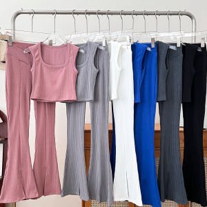 ชุดสองชิ้นสำหรับผู้หญิง ชุดลำลอง แขนกุด เสื้อกั๊กคอเหลี่ยม เอวสูง กระโปรงทรงแหวนเล็ก แฟชั่นฤดูใบไม้ร่วง 2024