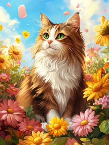 Huacan Diamond Painting Cat Sunflower Diamond Mosaic Animal Flower New Collection 2025 Decorative Paintings