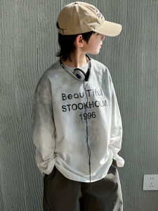 Spring Autumn Long Sleeve Boys T-Shirt Dyed Childrens Top Trendy Base Shirt for Middle And Big Kids Cotton Korean Style