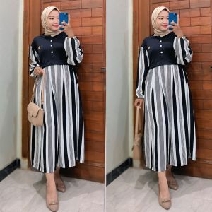 maygrosir.id Monalisa Dress Gamis Premium Midi Crinkle Mix Knit Kekinian