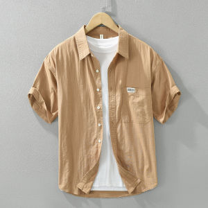 Mens Pure Color Short Sleeve Shirt Summer Versatile Refreshing White Thin Breathable Half Sleeve Dopaamine Style Casual Wear