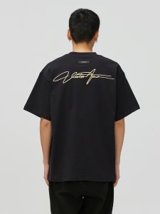 Endweep Loose Fit Short Sleeve T-Shirt Embroidered Connected Text Summer Casual Cotton Blend Youth Popular round Neck Tee