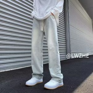 American Style Oversize Jeans Mens Loose Straight Leg Slim Fit High Street Spring Autumn New Elastic Waist Wide Leg Pants