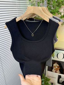 Womens Square Collar Camisole Vest Inner Wear Summer Outerwear Wide Strap Threaded Versatile Base Shirt Short Length Solid Color