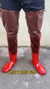Ủng cấy dài đến đùi Hoa San màu nâu đỏ size 35-43 ủng lội nước ủng Hoa San ủng cấy 07 Nâu