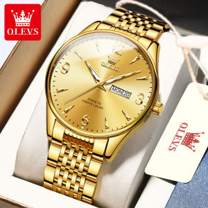 OLEVS men casual watches waterproof luminous dual calendar dial fashion luxury stainless steel gold watch gifts for boyfriend