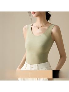 MiiOW | Áo vest lót lông cừu dày ấm áp cho nữ MiiOW Áo lót bên trong mùa thu đông có đệm ngực Áo sơ mi cơ bản không tay cổ tròn màu trơn