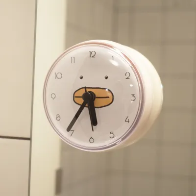 Bathroom Waterproof Cartoon Clock Suction Cup Kitchen Fridge Magnet Anti-Fog Glass Wall Clock Modern Simple round Acrylic Clock