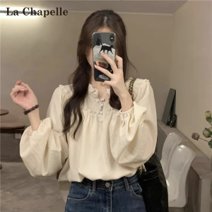 La Chapelle | Vintage Wooden Ear Edge Puff Sleeve Small Batch Womens Shirt
