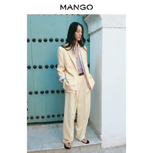 Mango | Boho French Linen Blazer Collar Womens Suit