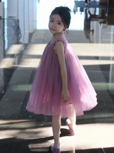 Princess Dress for Girls Summer Sweet Cute Tulle Skirt Thin Childrens Halter Puffy Dress Loose Personality Dress Cotton 100%