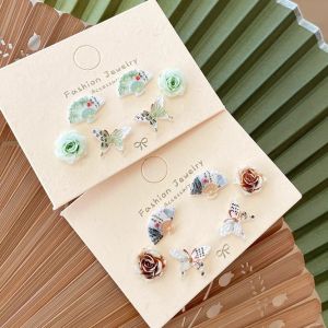 Elegant Butterfly Fan Flower Stud Earrings Womens Mid-century Chinese Style High-end Ethnicity Fashion Jewelry Accessories