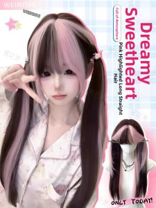 Lolita Style Long Straight Hair Partially Pink Dye Natural Young-looking Wig