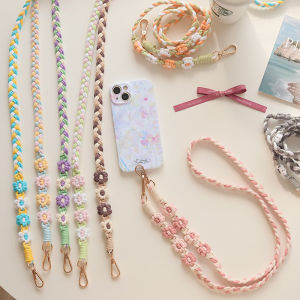 Handwoven Phone Strap Crossbody Camera Bag Necklace Nylon Thread Floral Phone Lanyard Shoulder Cord Handmade Accessory