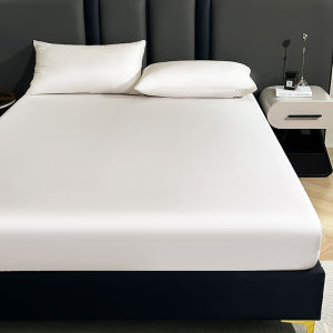 ผ้าปูที่นอนสีขาวล้วน ผ้าลินินไลโอเซลล์เนื้อนุ่ม ระบายอากาศได้ดี ขนาด 180*200 ซม. ความสูง 30 ซม. พร้อมแถบยึด 360 องศา 1 ชิ้น