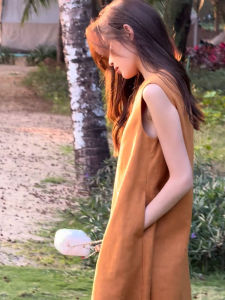 YUFUQING | ชุดเดรสแขนกุดสไตล์เกาหลี ทรงหลวม ยาวปานกลาง สำหรับผู้หญิง ชุดเดรสฤดูร้อน ทรงตรง เดรสยาวปานกลาง สวมใส่สบาย