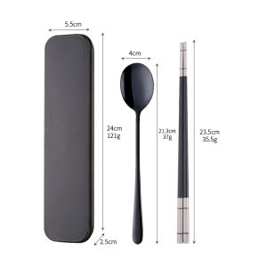 Portable 304 Stainless Steel Chopsticks Spoon Fork Set Creative Student Dining Utensils Takeout Storage Box Four Piece Set