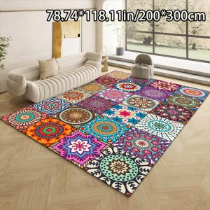 VIKAMA Bohemian Chắp Vá Mandala Thảm Trải Sàn Nhiều Màu Dân Tộc Họa Tiết Vòng Tròn Chống Trơn Trượt Lớn Phòng Khách Hình Chữ Nhật Thảm Trải Sàn