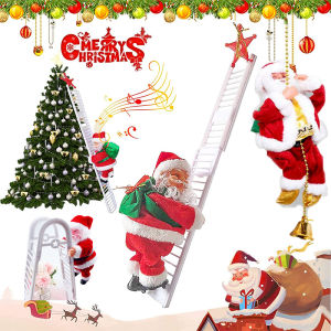 Christmas Ornaments Gift Electric Climbing Ladder Santa Claus Doll Toys with Music Merry Christmas Tree Hanging Decor