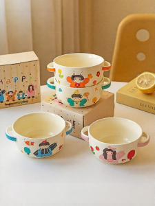 MODERN SWEETHOME | Dual-Ear Egg Steamer Bowl Childrens Rice Bowl Baby Food Bowl