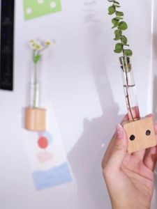 Lọ Hoa Thủy Tinh Mini Hình Ống Nghiệm Trang Trí Cây Bonsai Thủy Canh Vật Trang Trí Treo Từ Tính Đồ Trang Trí Nhà Cửa Tự Làm Bằng Gỗ