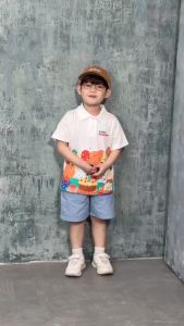 Set bộ polo bé trai áo tay ngắn họa tiết Memorie đa sắc kèm quần short 9 đến 25kg BERNIE T1025B84Đ