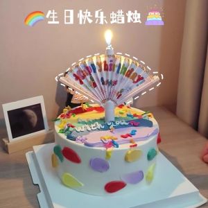 Creative Birthday Candle Fan Atmosphere Surprise Flame Spray Flower Digital Decoration Greeting Fan Popular Party Accessory