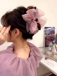 Mesh Bow Grab Clip for Girls Summer Flower Plate Hair Claw Clamps Shark Clip Korean Style Classy Simple Hair Headdress