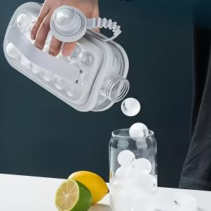Portable 2in1 Silicone Ice Mold Pitcher Transparent Foldable WaterBottle with Large-CapacityRectangular Ice Trays for HomeFridge