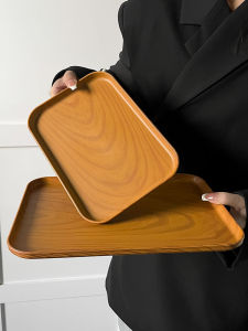 Rectangular Wood Grain Design Serving Tray Nordic Style Coffee Shop Water Cup Storage Plate Plastic Material Rectangular Tray