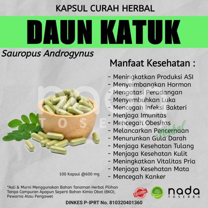 Kapsul Daun Katuk 100 Kapsul Curah Herbal Asi Booster Meningkatkan