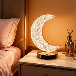 Bedroom Crystal Touch Dimming Night Light Girls Room Home Decor Aesthetics USB Bedside LED Ambient Table 3D Moon Lamp