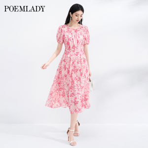 POEMLADY | Summer Beach Vacation Pink Floral Dress  Elastic Waist