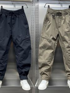 กางเกงทำงานทรงตรงหลวมๆ สำหรับผู้ชาย ฤดูใบไม้ผลิและฤดูร้อน ปี 2025 กางเกงขายาวทรงเอวกลางสไตล์ฮาราจูกุสีพื้น