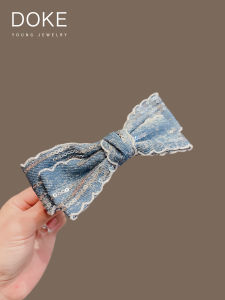 Korean Style Shiny Sequin Denim Butterfly Knot Hair Clip Womens New Elegance Lazy Girl Grab Clip Big Duckbill Hair Clip