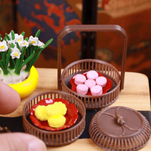 Miniature Chinese Style Bamboo Imitation Food Play Doll House Model Zhengji Orange round Food Basket Static Model Home Scene