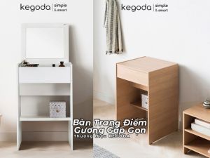 [Giao HCM] Bàn Trang Điểm Có Gương Gấp Gọn Bàn Phấn Gỗ Kèm Ghế Nhỏ Gọn Thông Minh Dáng Simple KEGODA KGD08