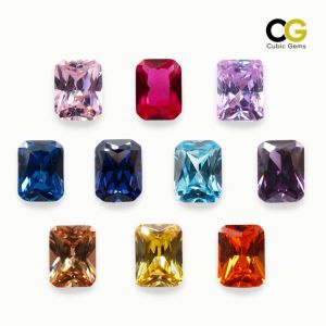 EMAS 916 Jewelry Cincin Silver Batu Permata - Octagon Shape 8x6x3mm - Cubic Zirconia Multi Color - Synthetic Diamond Alternative
