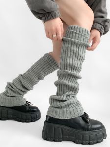 Night Study Room Long Knitted Socks Womens Autumn Winter Warm Grey Knee-high Leg Warmers Home Comfort Pure Color Shape Leggings