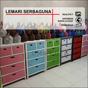 lemari rak rotan sintetis type  rak 5 atas serbaguna model minimalis terbaru th 2024