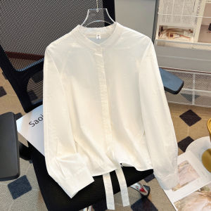 Áo Sơ Mi Nữ Dáng Rộng Thoải Mái Mùa Xuân Thu Thiết Kế Nhỏ Thời Trang Thường Ngày Đa Năng Cổ Tròn Nút Cài Dài Tay Áo Chống Nắng