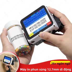 Máy In Phun Mini Cầm Tay 12.7mm Máy Mã Hóa Màu Đen Dùng Cho Nhãn Nhựa In Số Lô Logo Ngày Tháng Có Tay Cầm Hỗ Trợ 28 Ngôn Ngữ