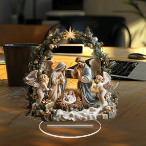 2D Acrylic Desktop Christmas Decor - Jesus Birth Virgin Mary Angel Cartoon Print Christian Home Christmas 2026 New Year Gift
