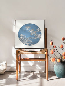 New Chinese Style Living Room Tea Room Decorative Painting Blue Pine Tree Three-dimensional Texture Hanging Artwork Metal Frame