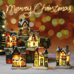 Christmas Led Light House Christmas Tree Ornaments LED Resin Small Village House Xmas Glow Decor Gift Happy New Year Decors