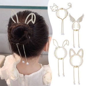 【PrettySet】Childrens Ball Hair Clip High Ponytail Clip Back Head Hairpin Flower Tassel Pearl Headdress