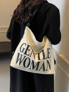 Thailand Gentlewoman Letter Shoulder Tote Bag 2024 Autumn New Arrival Casual Canvas Bag Adjustable Trolley Case