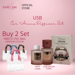 Lovely Lace USB Smart Car Diffuser + Refill 120ML Set (Buy 2 Set FREE 1X PVC Bag Random Colour)