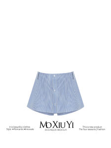 MoXiu College Style Anti-Light Shirt Half Skirt Women Summer Versatile Stripe A-Line Short Skirt Commute Applicable All Body Types