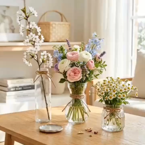 Combo 3 Lọ Thủy Tinh Loe - Tròn - SC Sọc Thắt Dây Bố Decor Trang Trí Cắm Hoa Thủy Sinh